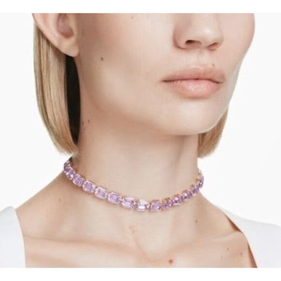 Swarovski Millenia Tennis Choker Octagon Cut in Purple Gold-Tone Plated - Picture 2 of 5